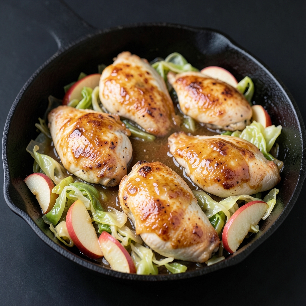 Maple-Dijon Chicken Skillet with Braised Cabbage and Apples