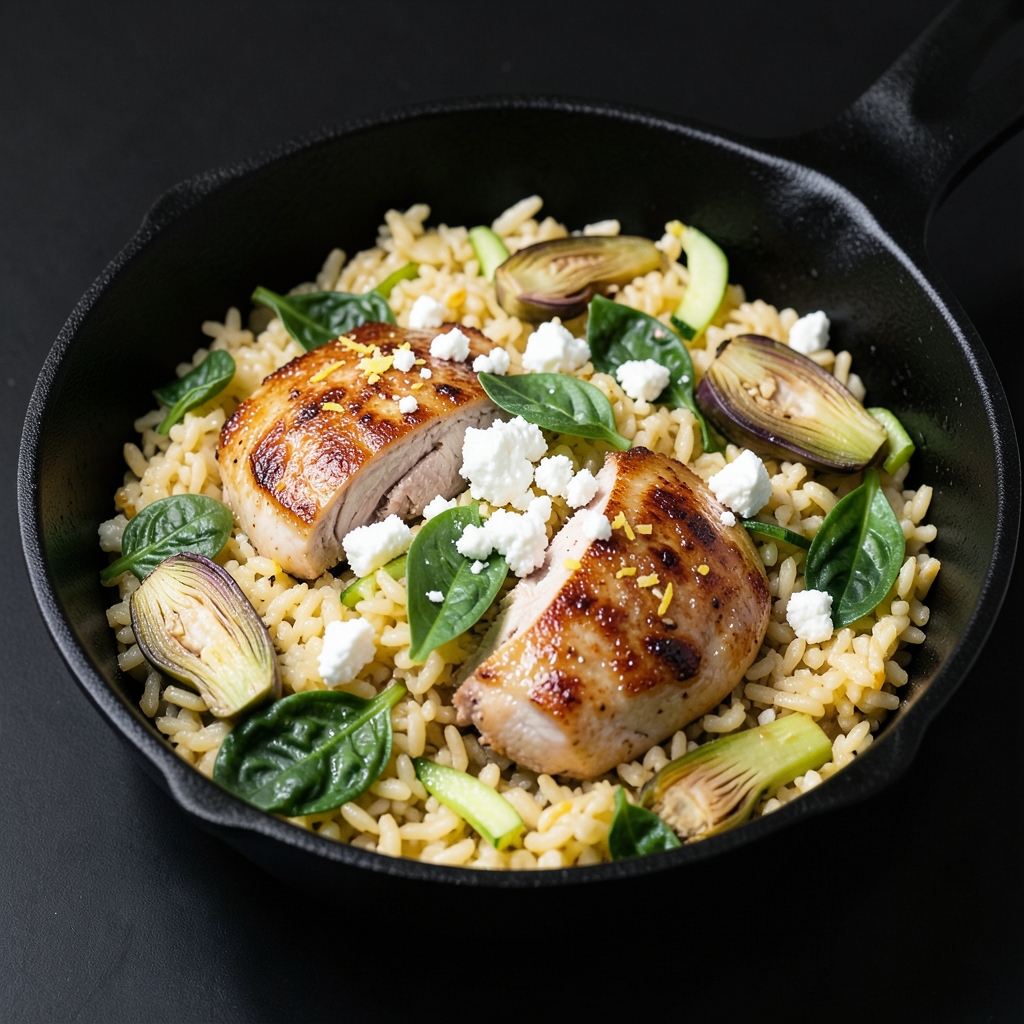 Lemon-Basil Turkey Orzo with Artichokes and Feta