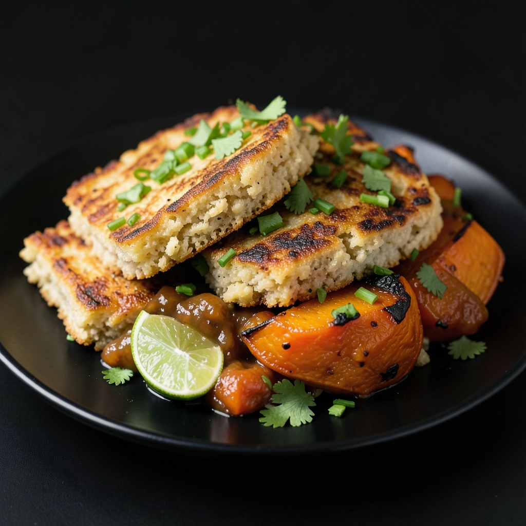 Guyanese-Inspired Split-Pea Cakes with Tamarind Pumpkin Choka