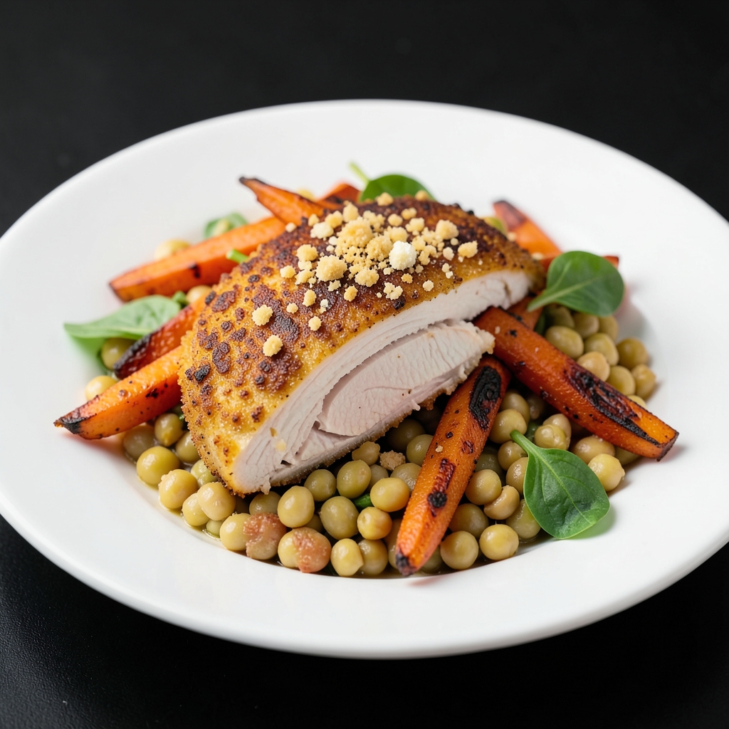 Mustard-Crusted Chicken with Lemon Lentils and Smoky Carrots