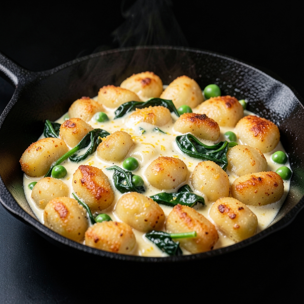 Crispy Gnocchi with Creamy Lemon-Parmesan Spinach