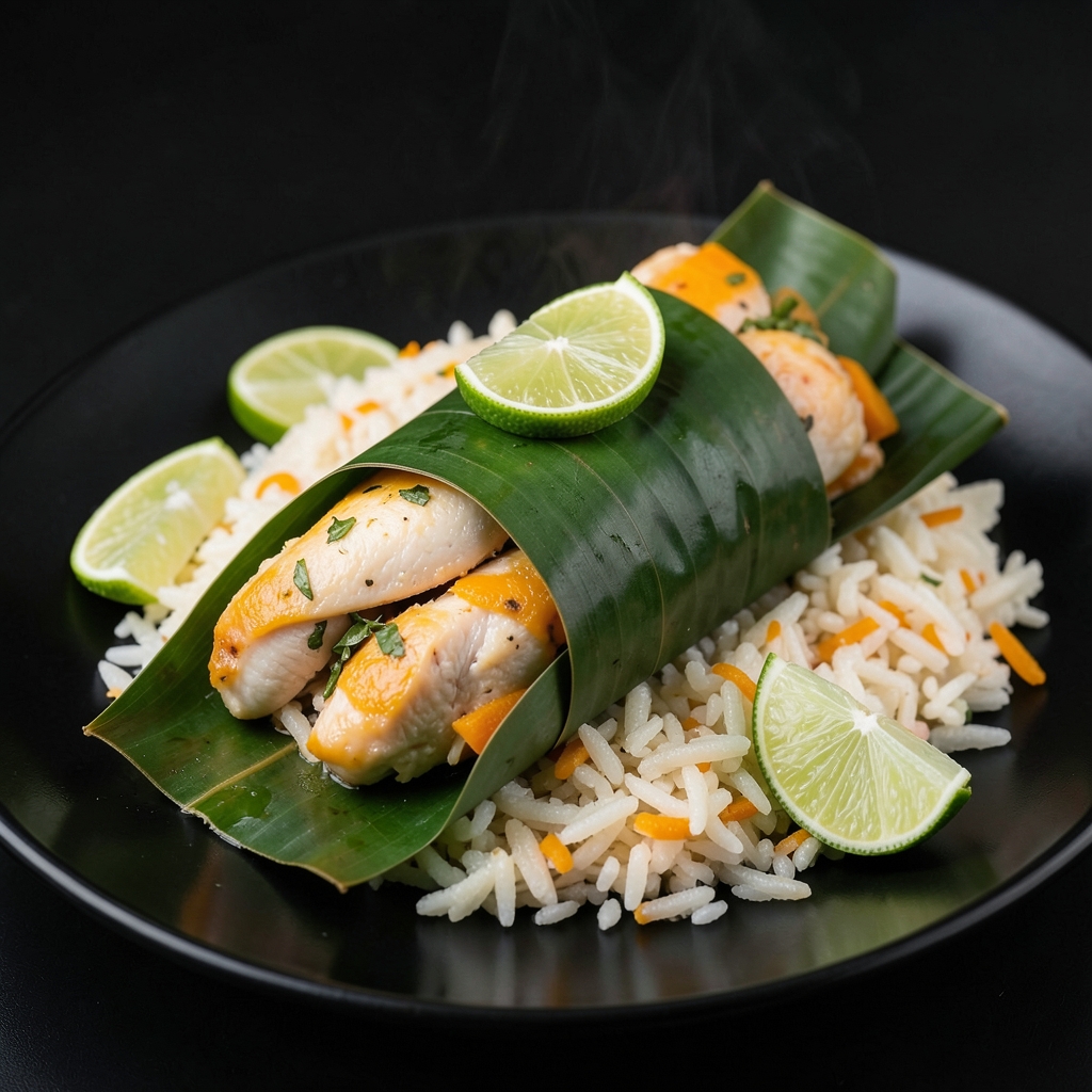 Vanuatu-Inspired Coconut-Lime Chicken Parcels with Pumpkin Rice