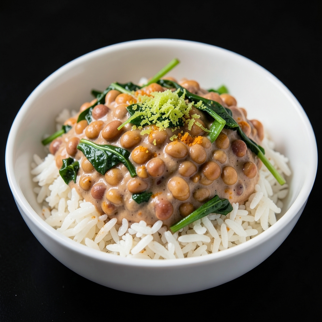Solomon Islands-Inspired Coconut Lentils with Ginger Greens and Lime Rice
