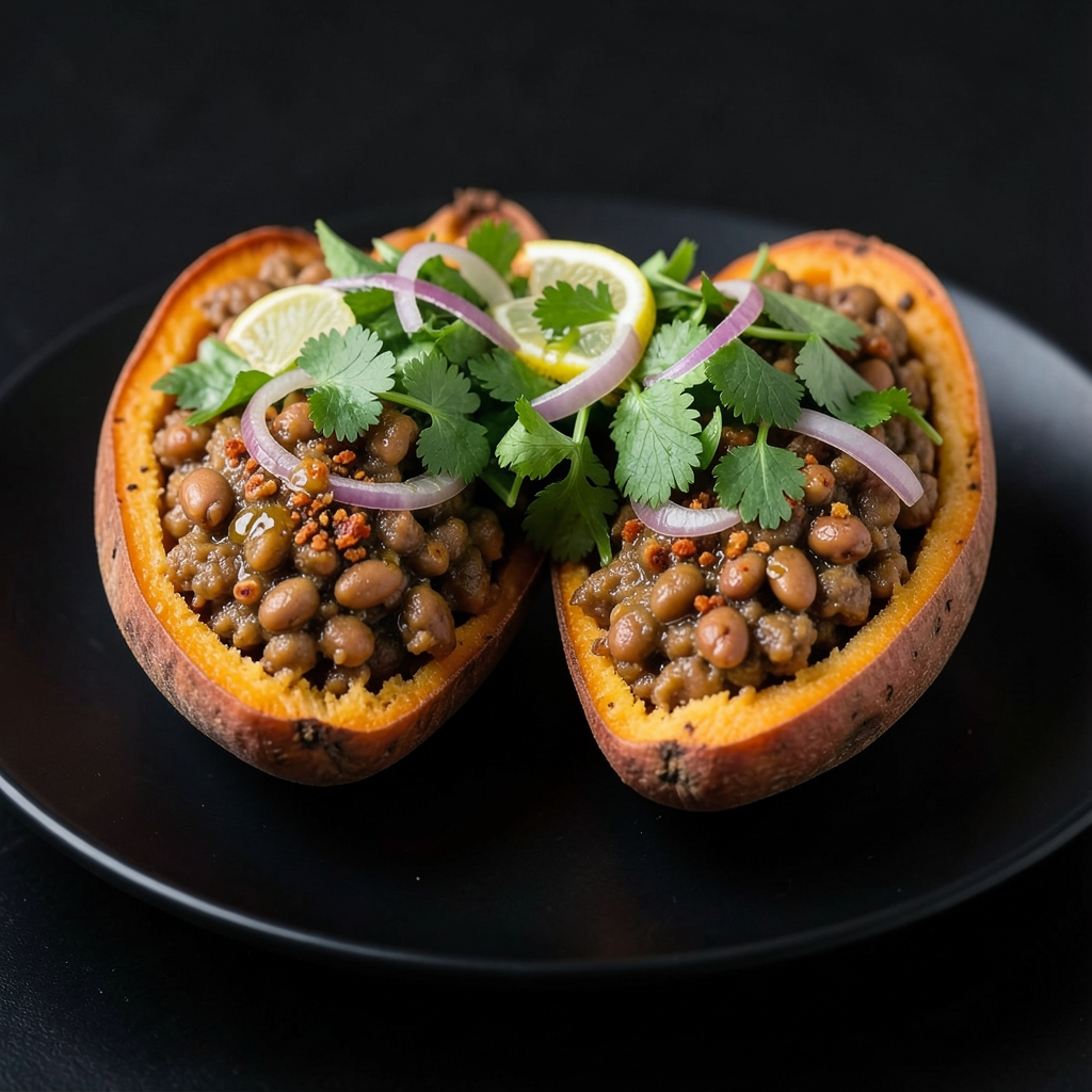 Eritrean-Inspired Berbere Lentil-Stuffed Sweet Potatoes