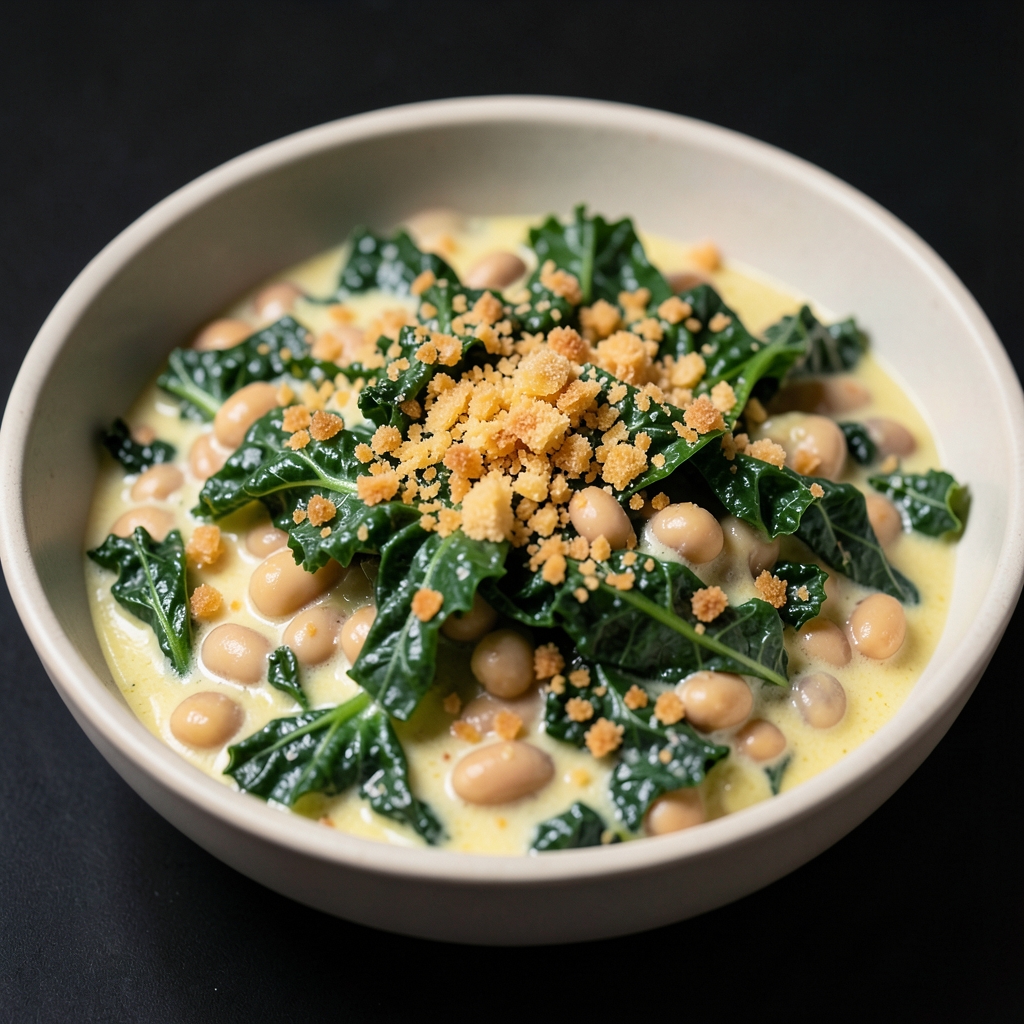 Creamy Butter Beans and Kale with Crispy Parmesan Crumbs