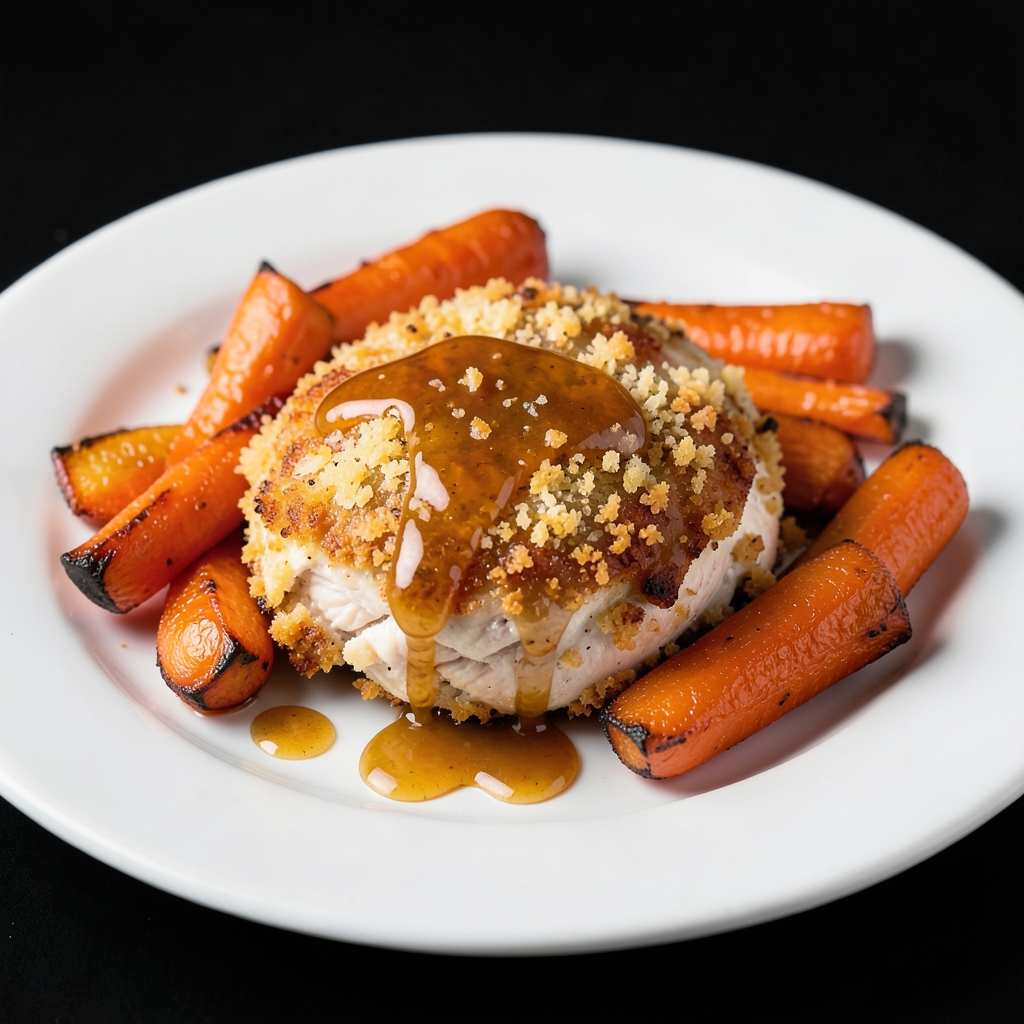 Honey-Mustard Pretzel Chicken with Roasted Carrots
