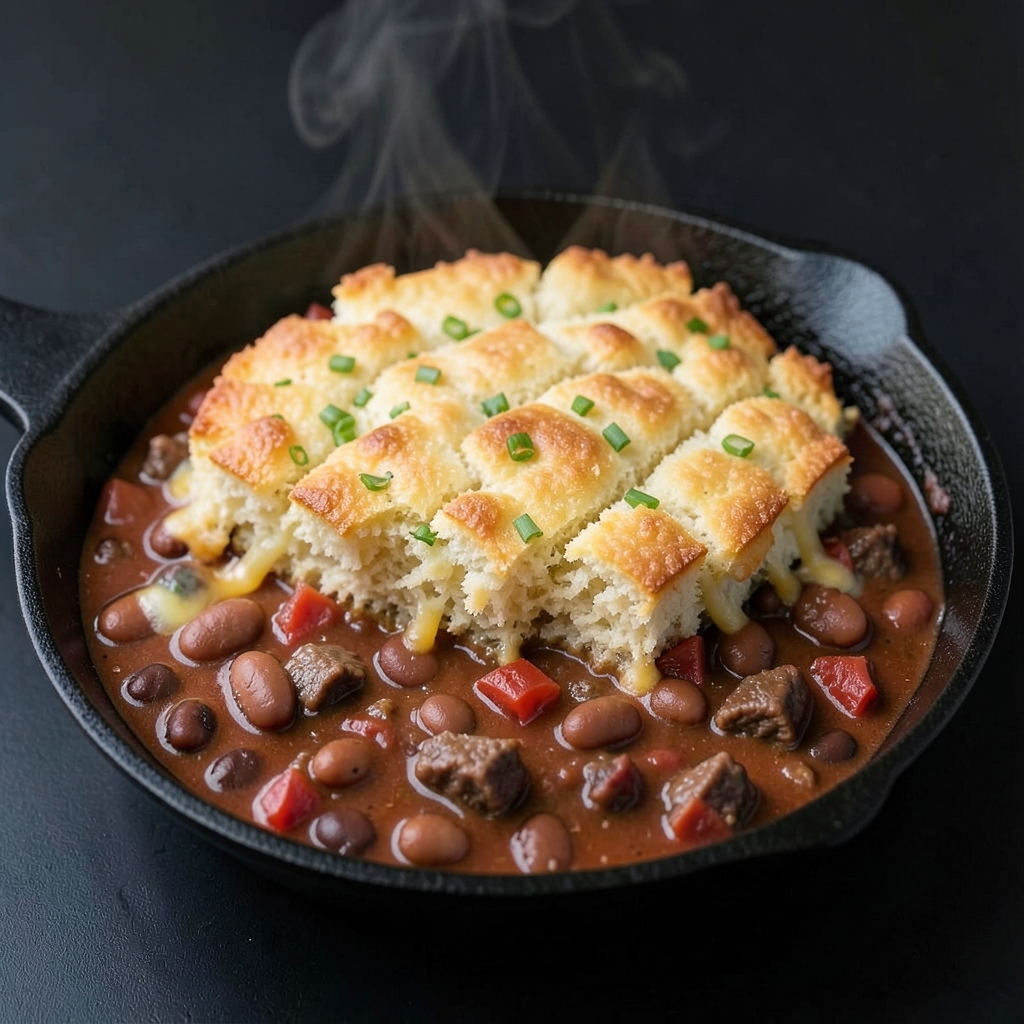 Smoky Beef Chili with Cheddar-Scallion Cornbread