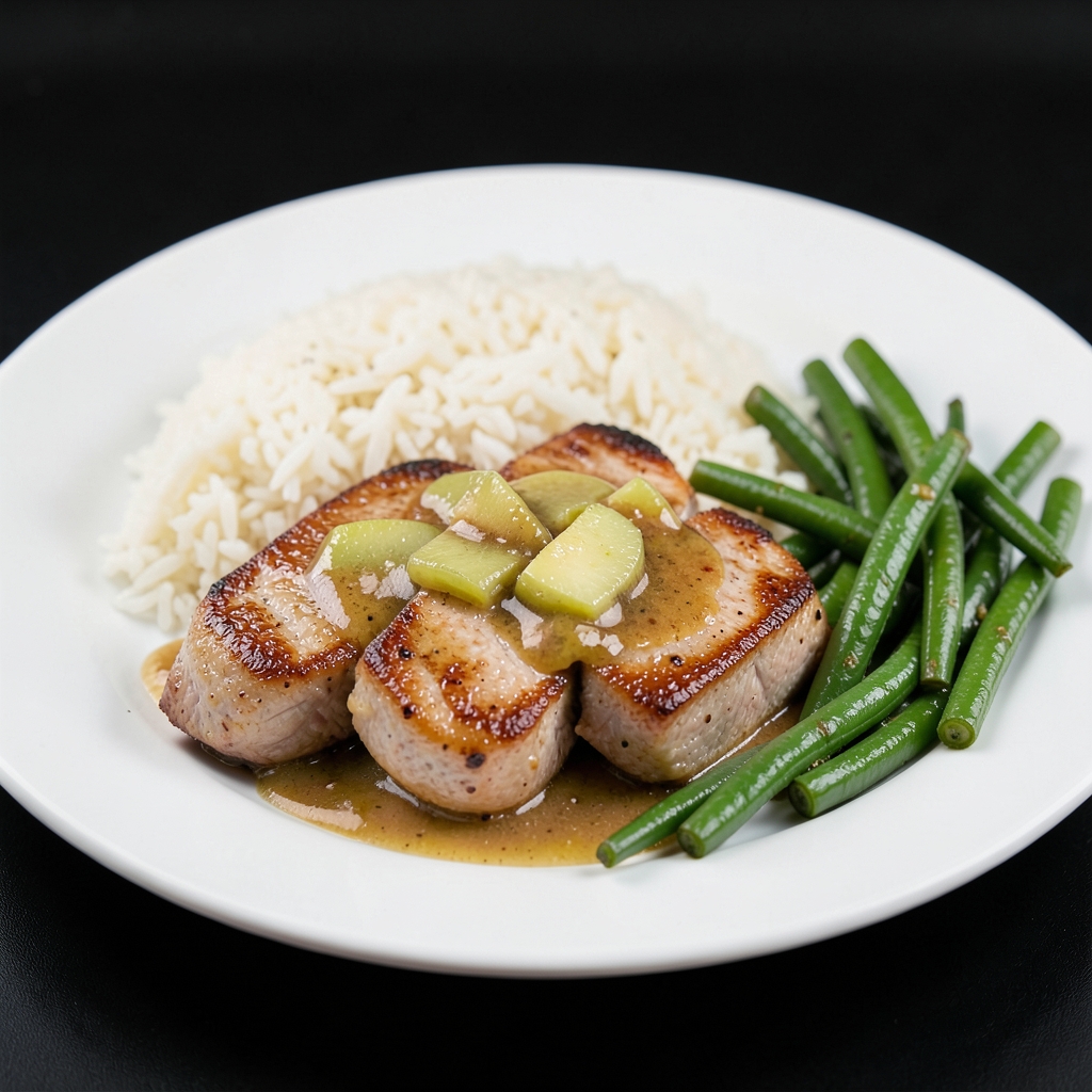 Pork Medallions with Apple-Dijon Cream Sauce, Rice & Green Beans