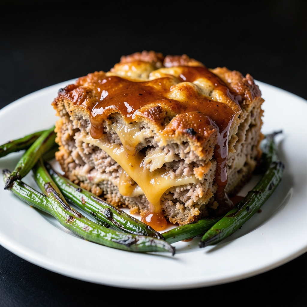 Cheddar BBQ Turkey Meatloaf with Roasted Green Beans