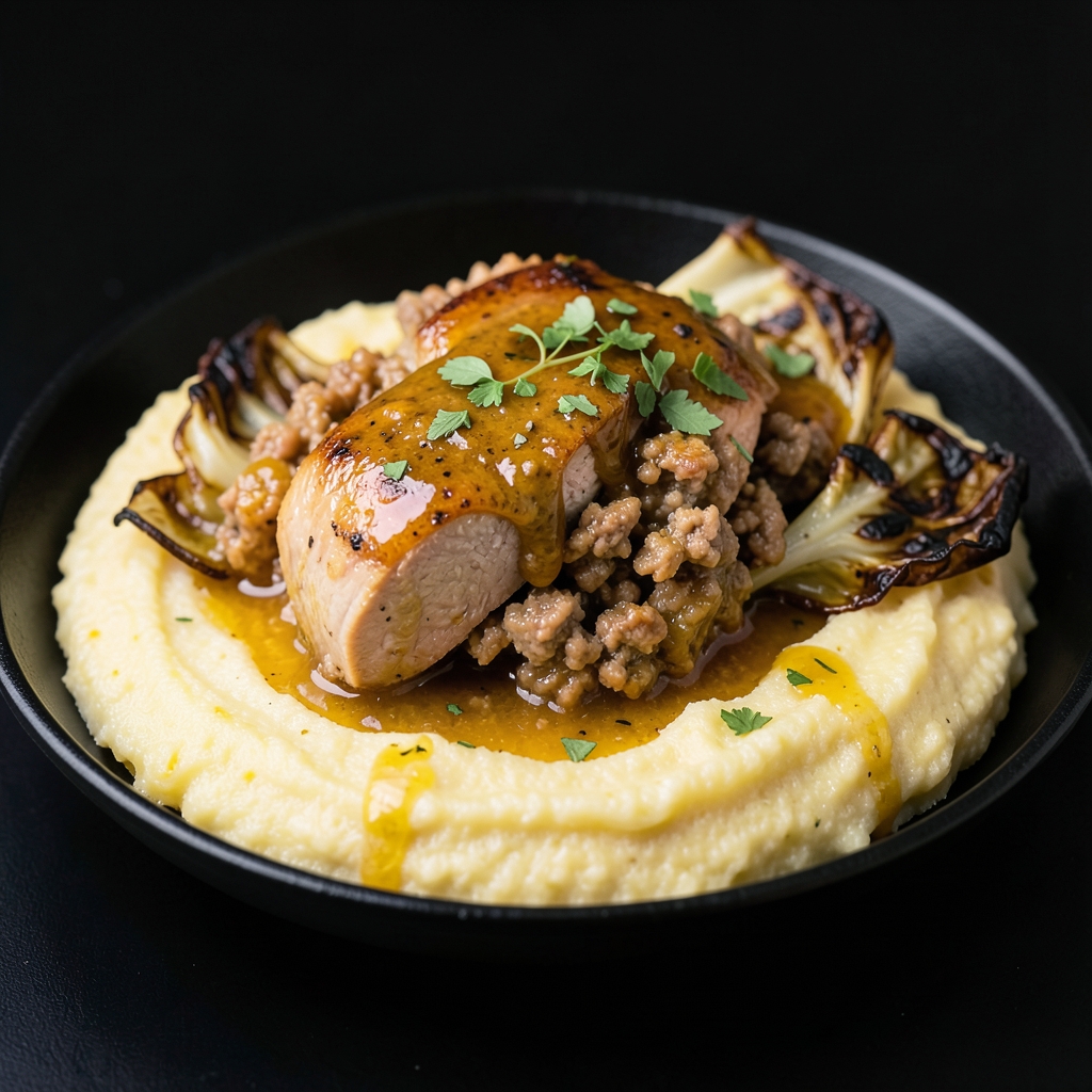 Honey-Lime Turkey with Charred Cabbage and Creamy Corn Polenta
