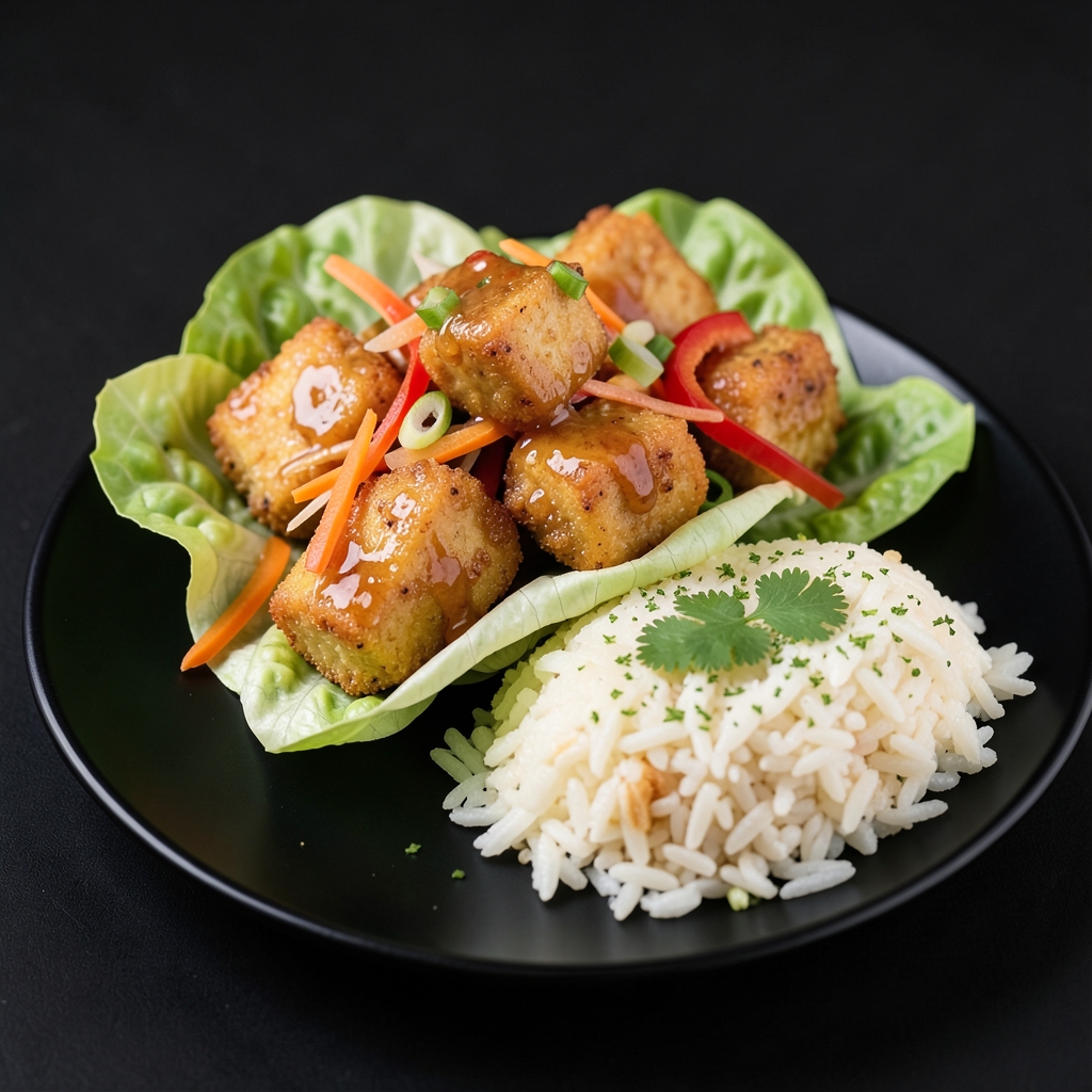Crispy Sesame Tofu Lettuce Cups with Ginger-Lime Rice