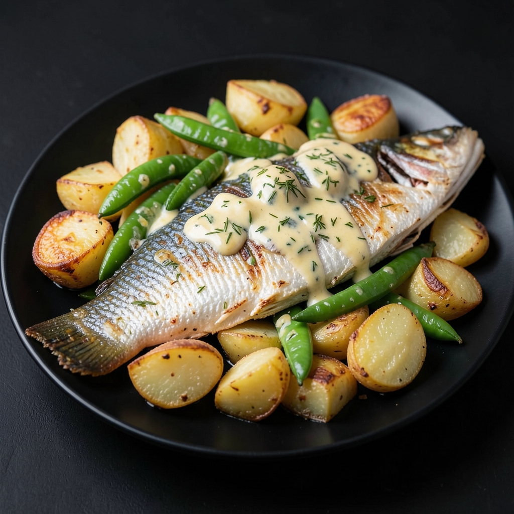 Garlic-Butter Trout with Crispy Potatoes and Lemony Snap Peas
