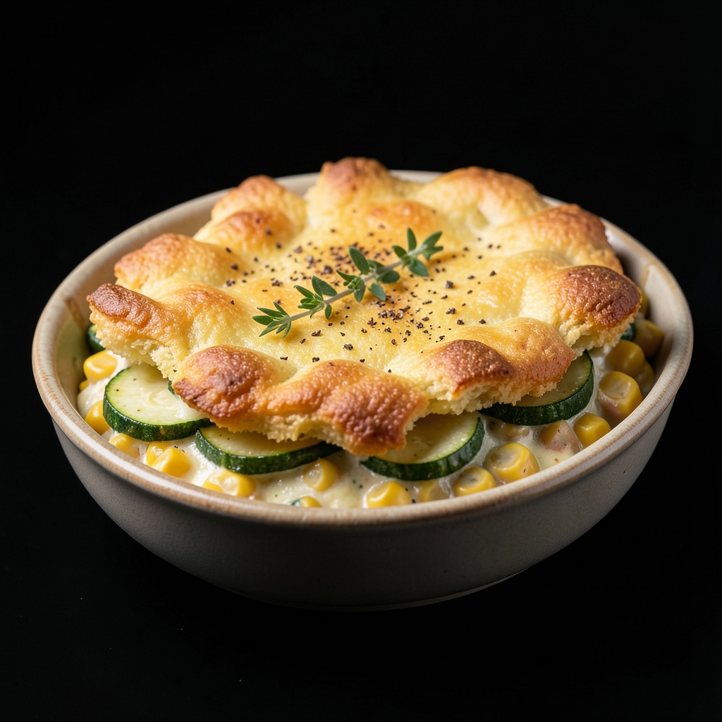 Golden Zucchini-Corn Gratin with Cheddar Biscuit Crust
