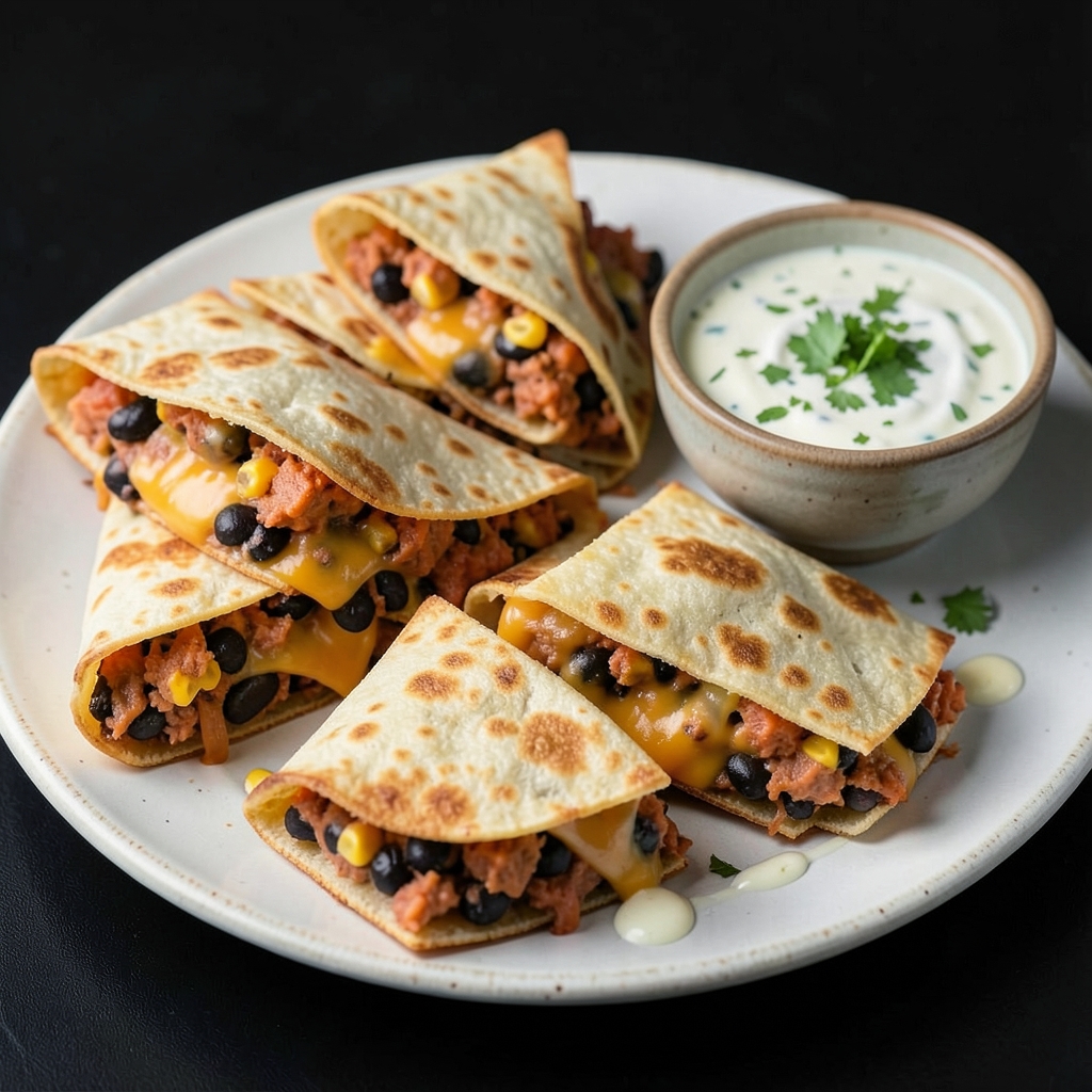 Crispy Sweet Potato and Black Bean Quesadillas with Lime-Cilantro Dip