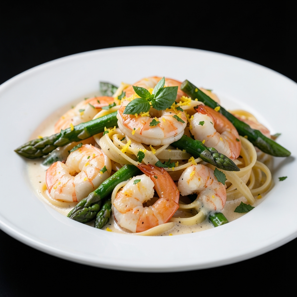 Creamy Lemon-Basil Shrimp and Asparagus Linguine
