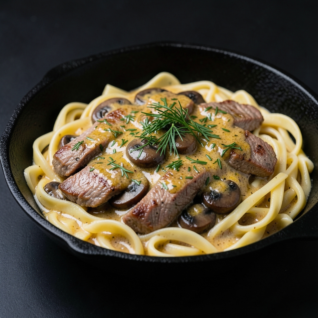 Creamy Beef Stroganoff with Dill and Dijon