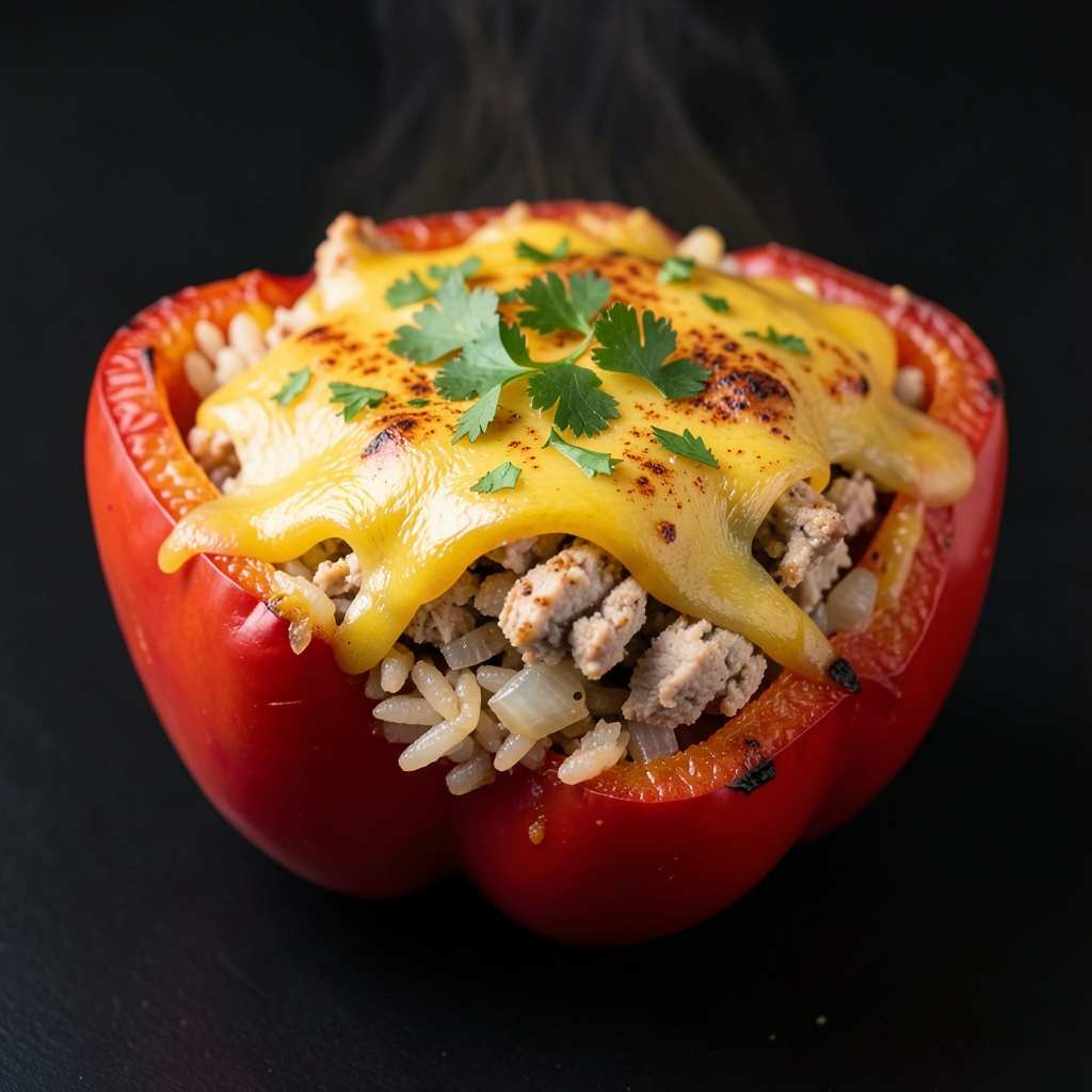 Cheesy Turkey-Stuffed Peppers with Smoky Tomato Rice