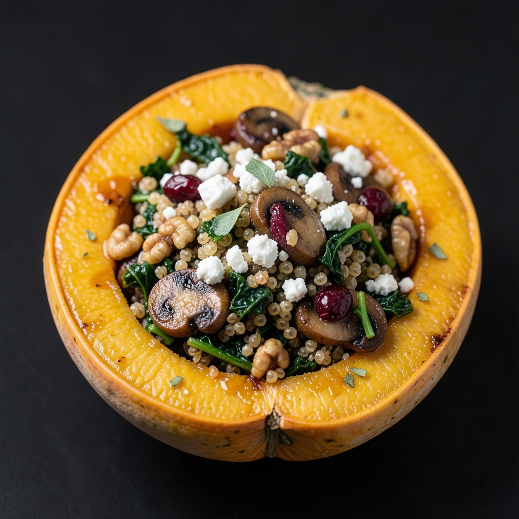 Maple-Sage Acorn Squash with Mushroom Quinoa Filling