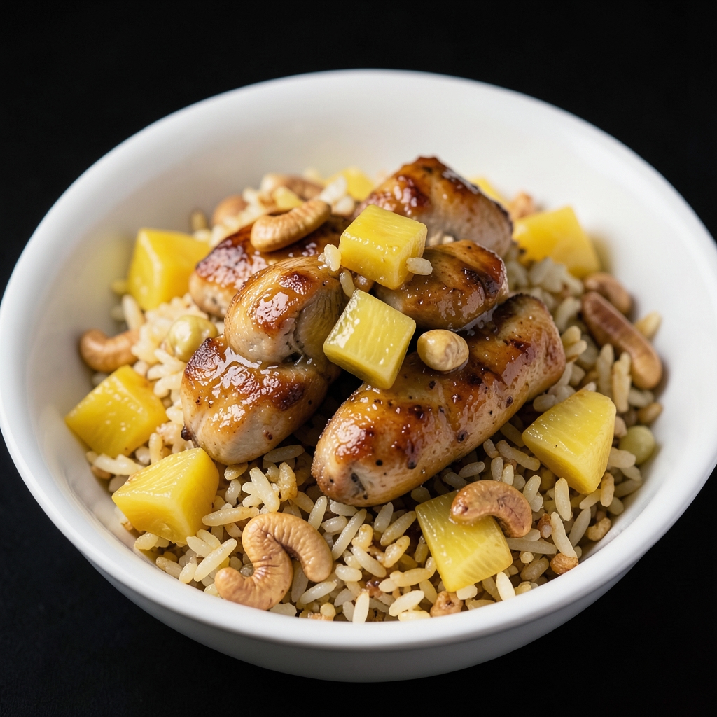 Pineapple-Ginger Chicken Fried Rice with Toasted Cashews