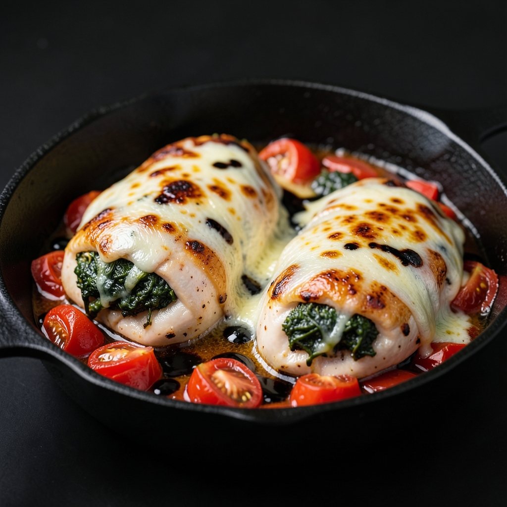 Cheesy Spinach-Stuffed Chicken with Burst Tomatoes