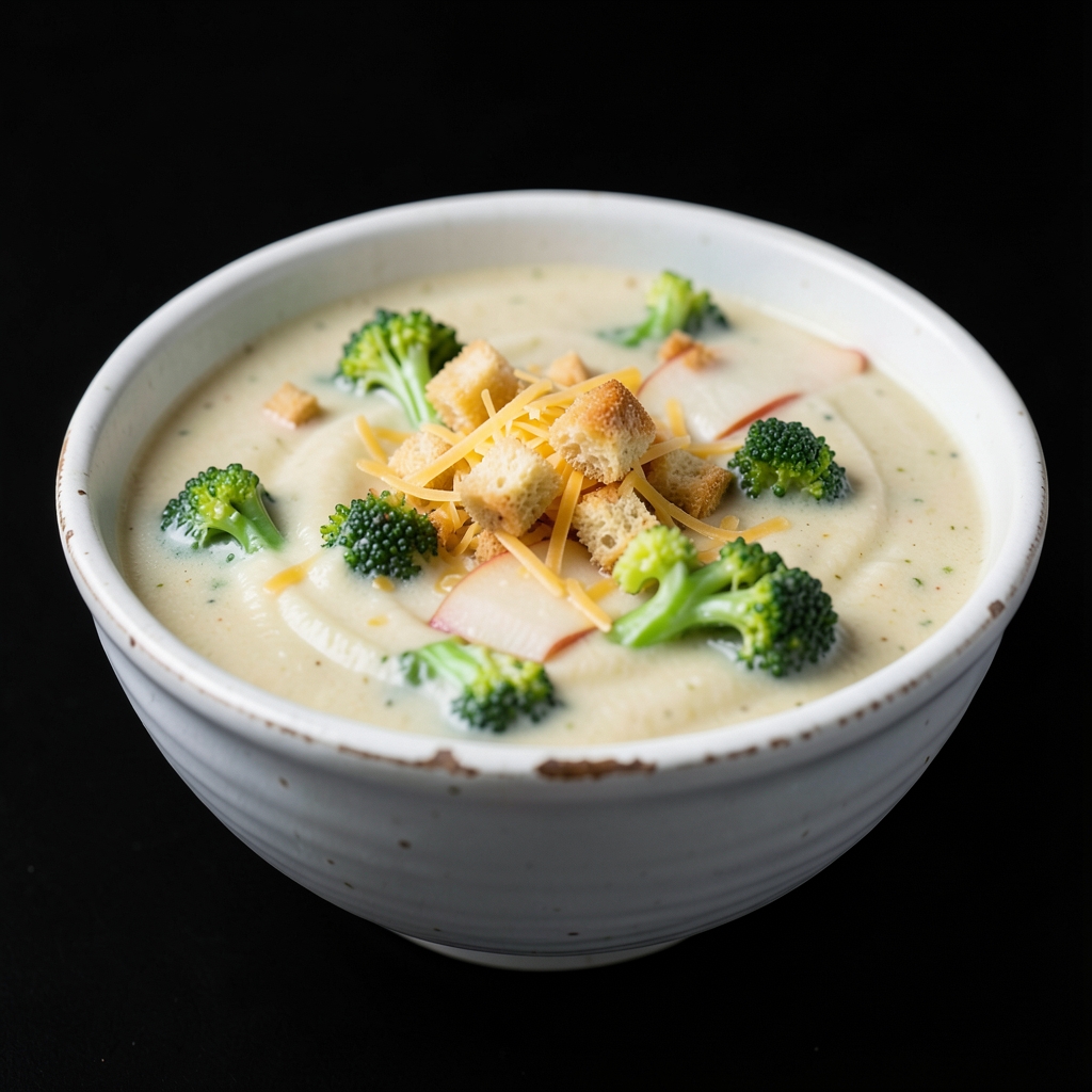 Creamy Broccoli-Apple Soup with Garlic Croutons