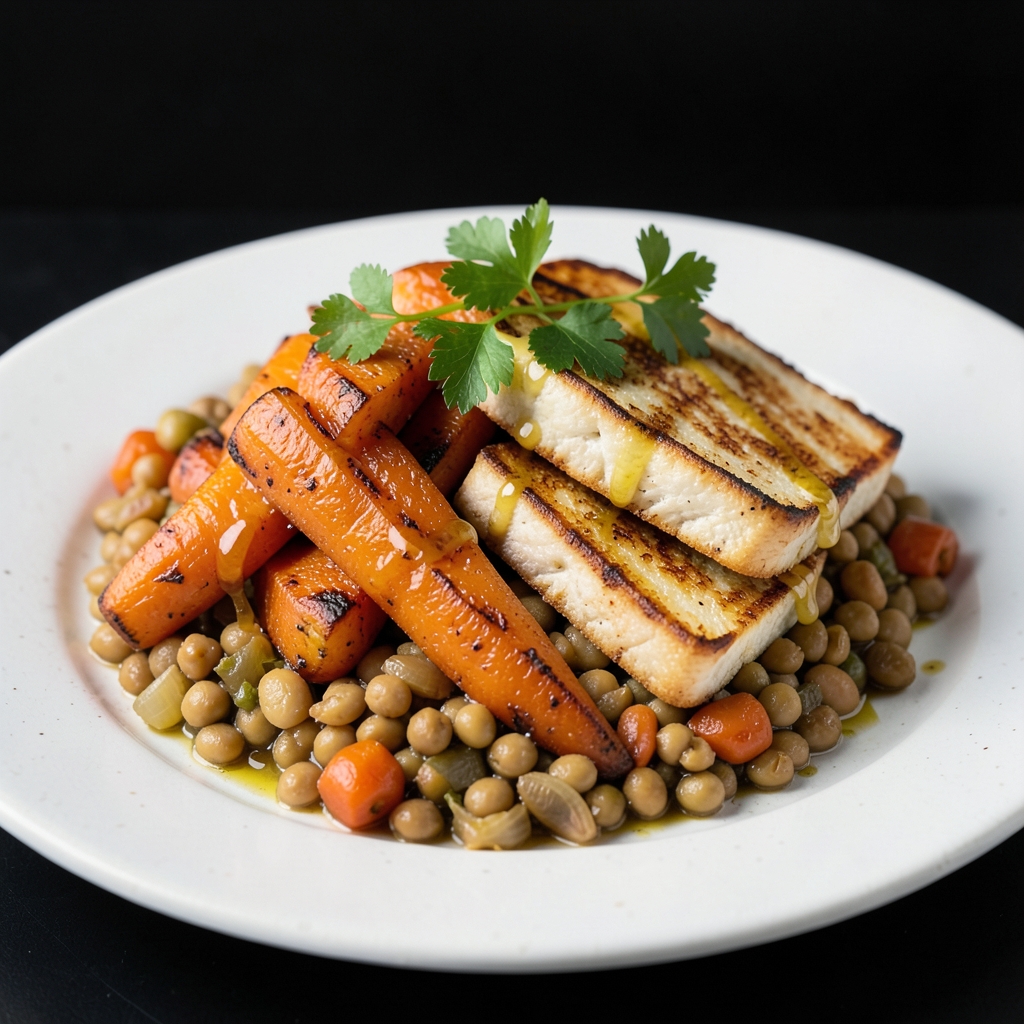 Seared Halloumi with Lemony Lentils and Roasted Carrots