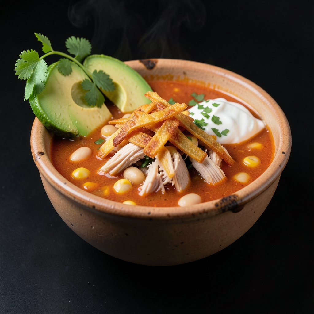 Chicken Tortilla Soup with Crispy Strips and Lime