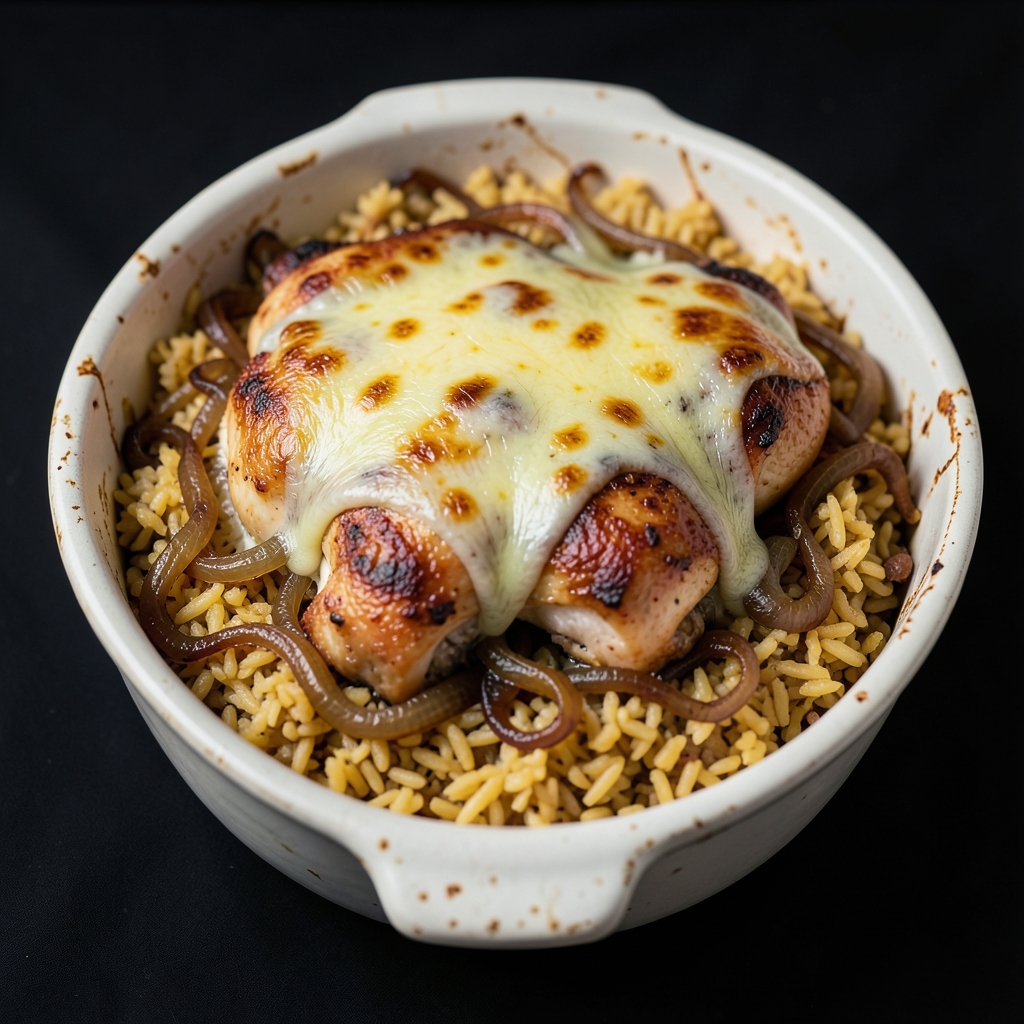 French Onion Chicken and Golden Rice Bake