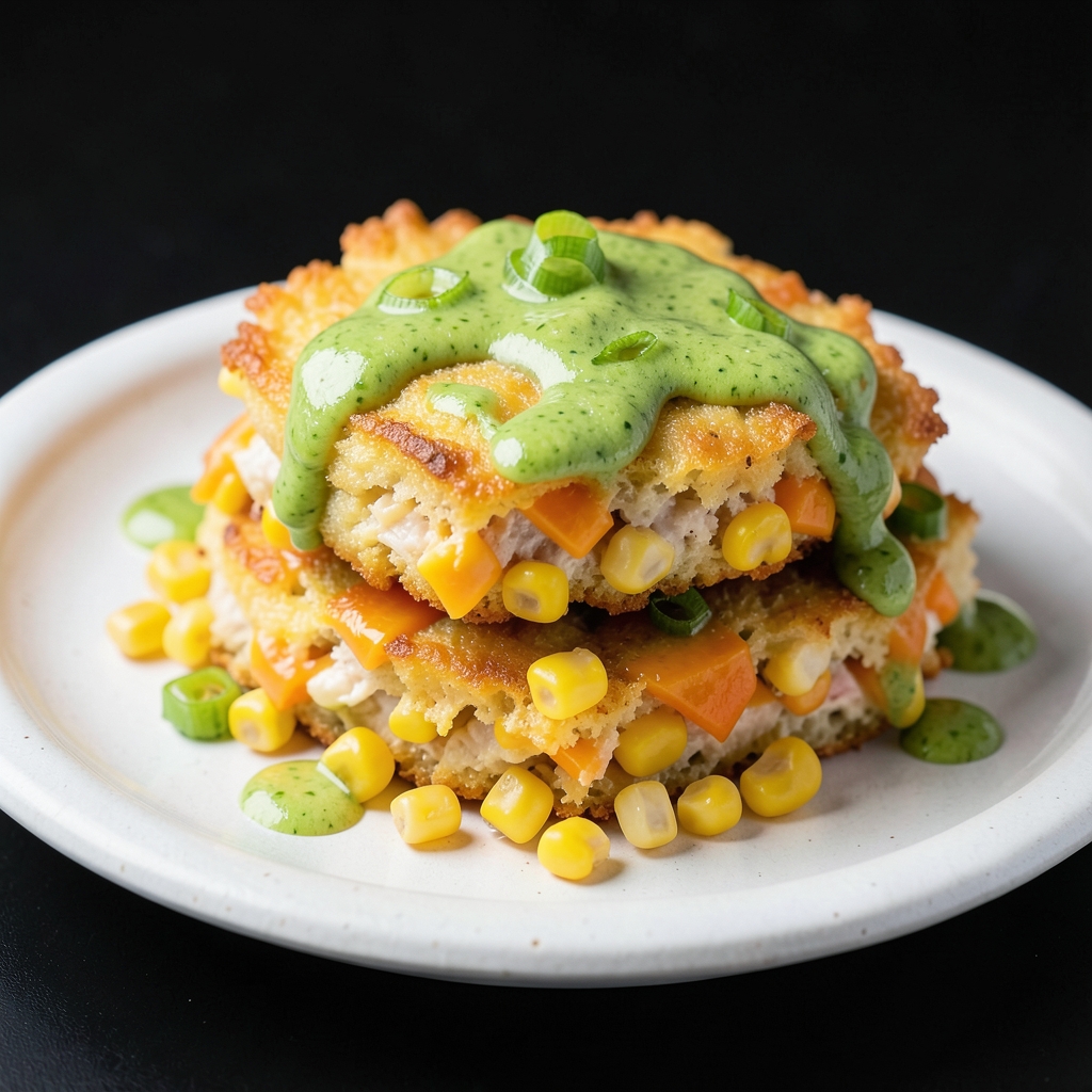 Cheddar-Corn Chicken Cakes with Cool Lime-Cilantro Sauce