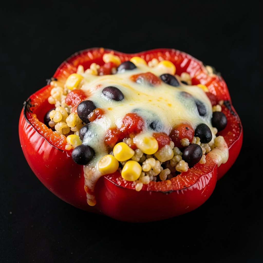Cheesy Black Bean Stuffed Peppers with Salsa Quinoa
