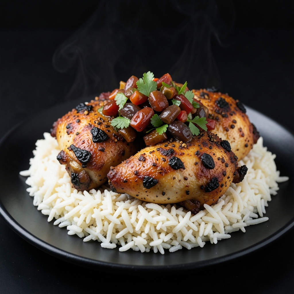 Yemeni-Inspired Black Lime Chicken with Fragrant Rice