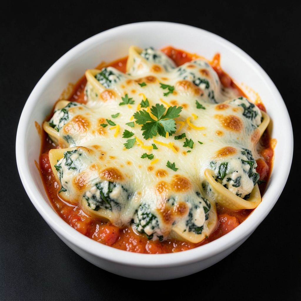 Baked Spinach-Ricotta Stuffed Shells with Lemony Tomato Sauce