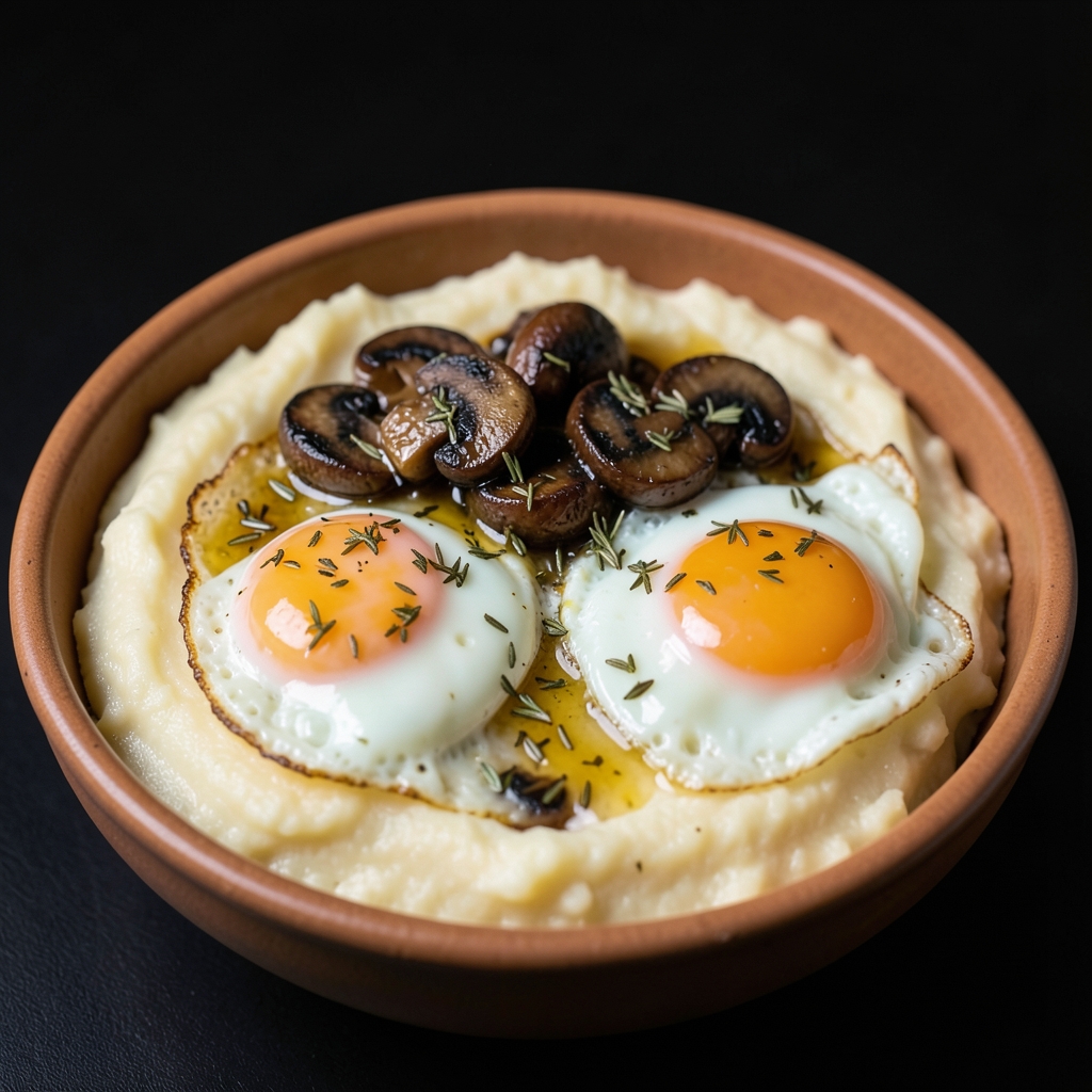 Creamy Mushroom Polenta with Crispy Eggs