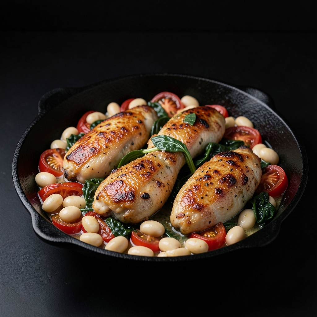 Crispy Garlic Chicken with Creamy White Beans and Sage